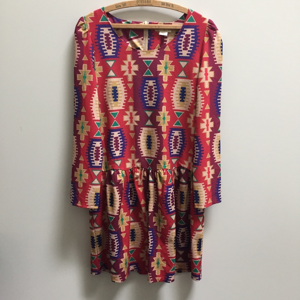 🌵 Anthropologie aztec boho Eyedoll short long sleeve dress